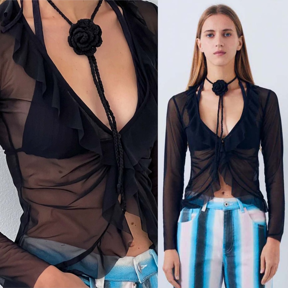 NWT GIMAGUAS Beso Blouse Sheer Black Small